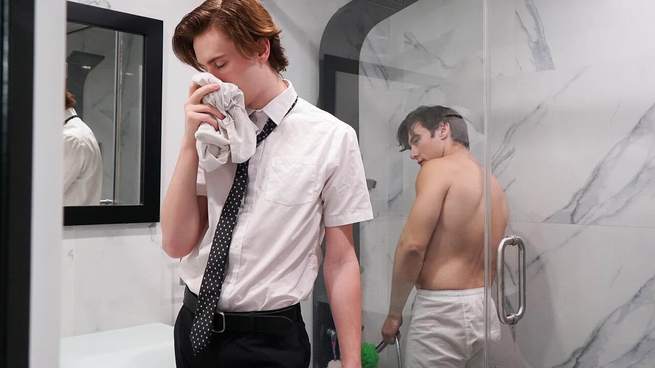 hot boy catches his elder sniffing his boxers while stroking his cock poster