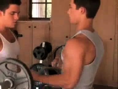 two hot straight guys in the fitness room poster