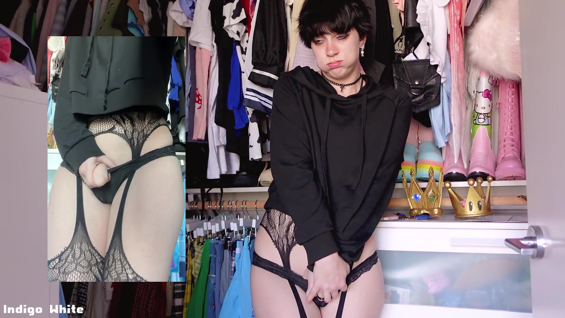 indigo white in goth femboy gets caught trying on panties pov) poster