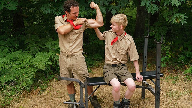 scout leader greg mckeon helps bony youngster dude work on his еndurance outdoors - dudes at camp poster