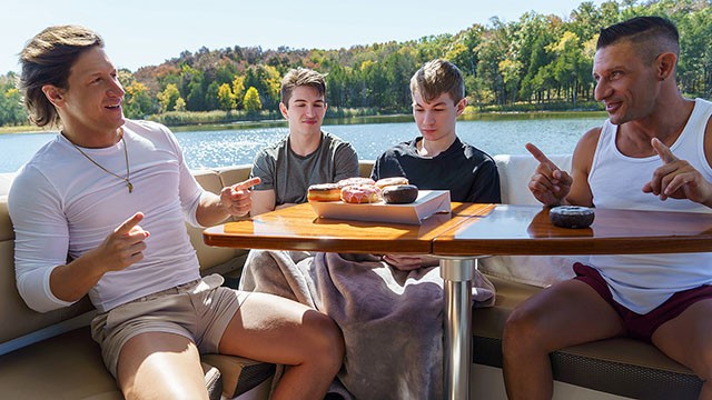 step dads jax thirio & dalton riley take turns romping their youngster step sons-in-law-in-law on a boat - familydick poster