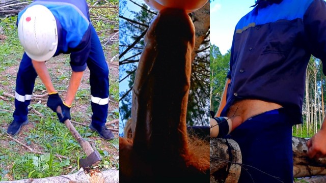 a lumberjack nails a found masturbator, and a colleague watches him poster